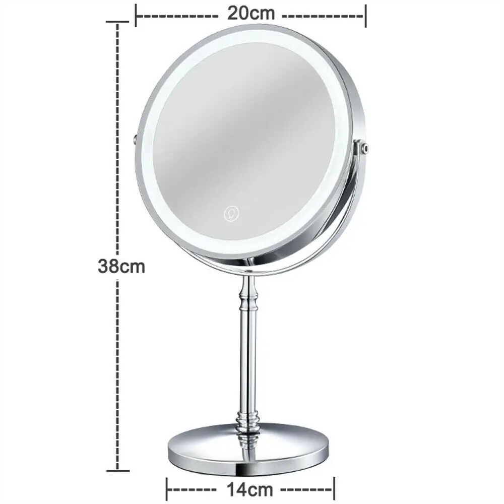 Miroir de maquillage Double face avec lumière LED, miroir cosmétique de forme ronde de 8 pouces, miroir grossissant de bureau 10X pour la maison