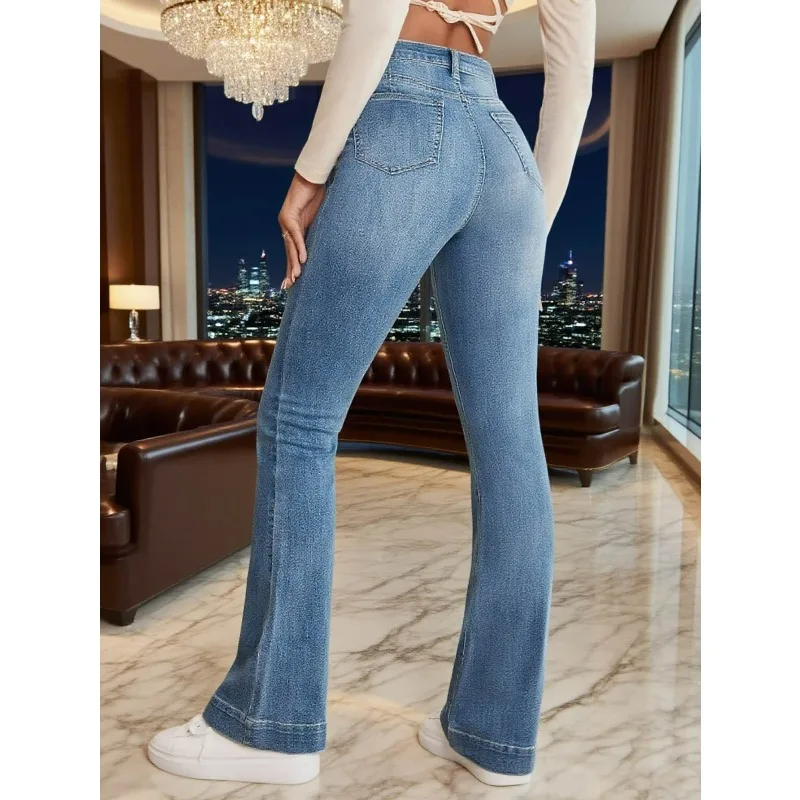 กางเกงยีนส์ทรงสลิมฟิต ขาบาน สไตล์วายทูเค สำหรับผู้หญิง ผ้าเดนิมสีน้ำเงิน ใส่สบายๆ แฟชั่นฤดูใบไม้ร่วงและฤดูหนาว มีกระเป๋า กางเกงยีนส์ผ้าฝ้ายทรงสกินนี่