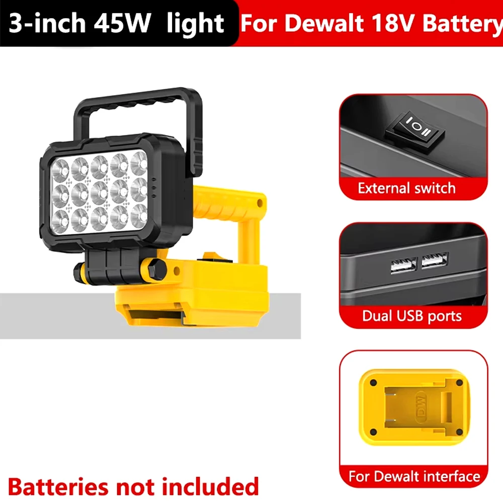 3/4/5/8inch LED working lantern for Dewalt 18V Li-ion battery with Dual USB ports Bright portable lamp for repair image 2