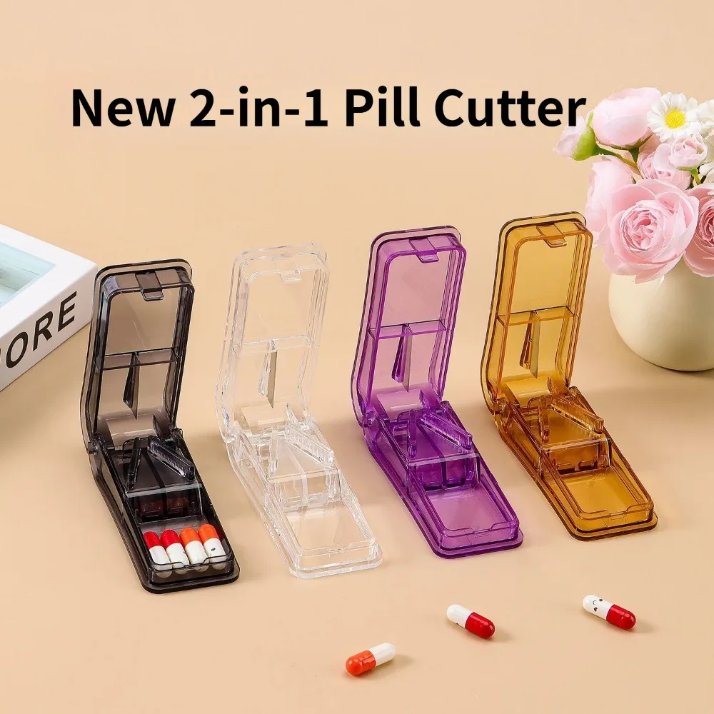 Pill Cutter Medicine Splitter Portable Durable Mini Daily Box Pocket Size Travel Medical Storage Dispenser Container Organizer