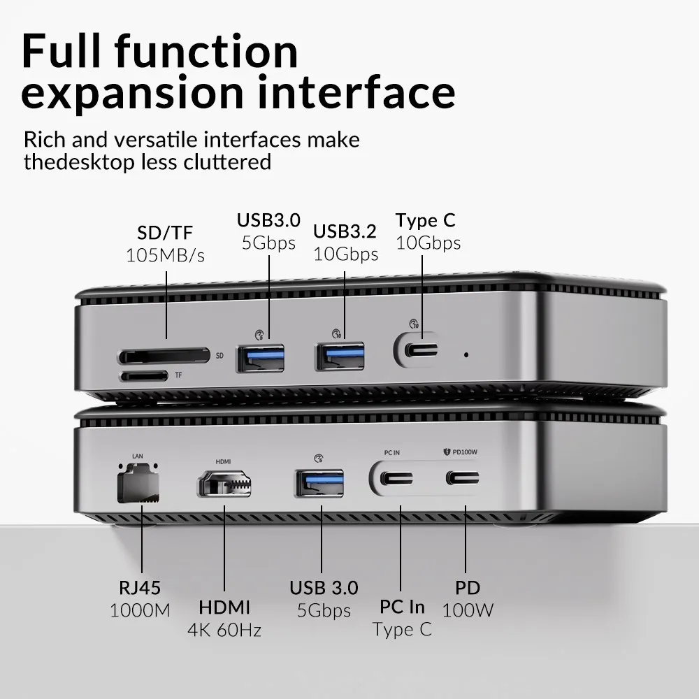 PHIXERO M.2 NVMe USB 3.2 10 IN 1 Docking Station Dual Protocol SSD Enclosure Hard Drive Storage Box HDMI External Case for PC