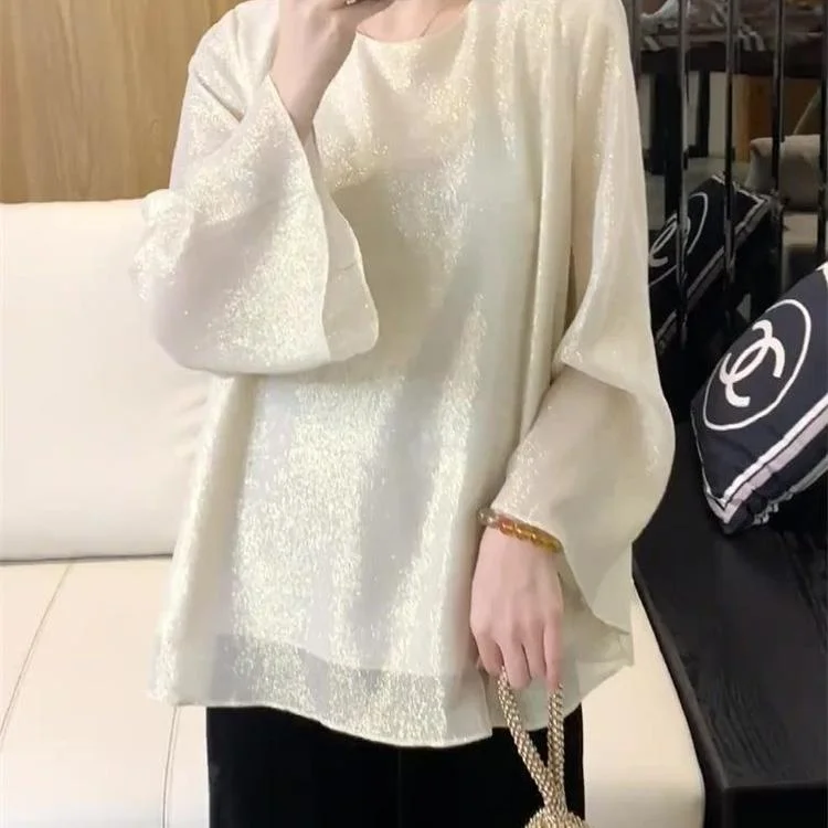 

Женская модная шелковая блузка-рубашка оверсайз (300 Pou) цвета абрикос, в корейском стиле, для весеннего повседневного образа, свободного кроя, с длинным рукавом