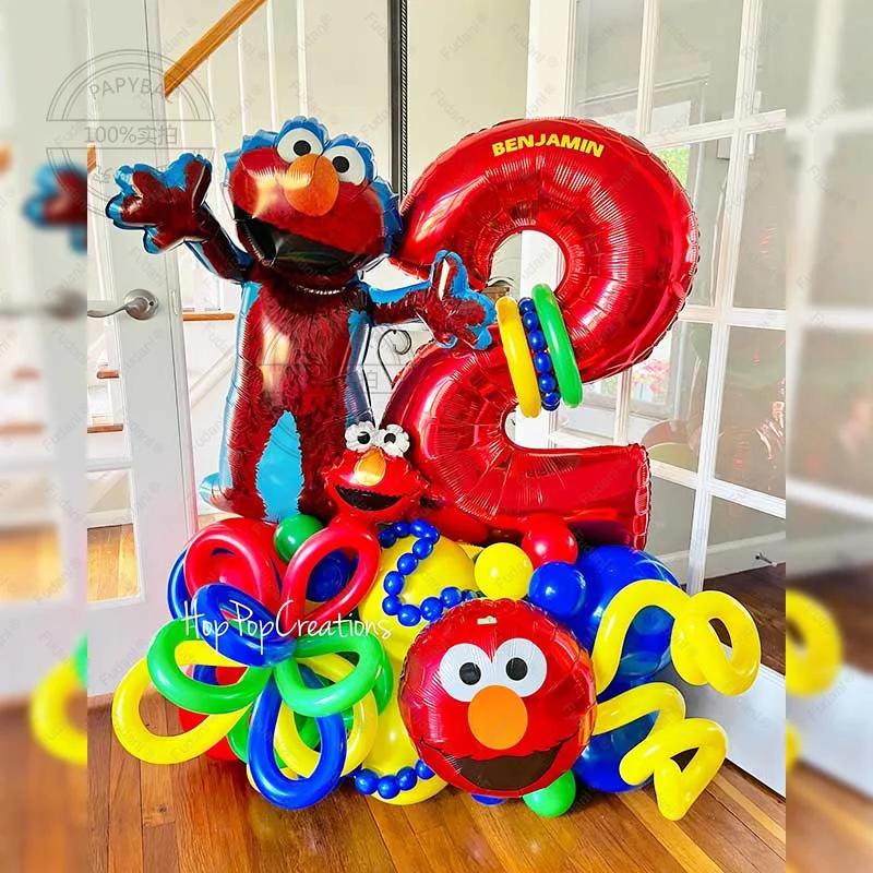 43 Uds. Decoración de fiesta temática de Barrio Sésamo globo Elmo suministros para fiestas globo de aluminio de dibujos animados juguetes de decoración para fiesta de feliz cumpleaños para niños