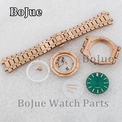 41mm PVD Plated Rose Gold Watch Case Steel Bracelet 31.8mm Dial Hands Automatic Watch Accessory Set for Oak NH35/NH36 Movement