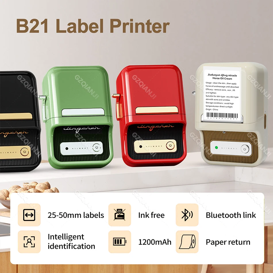 Label Maker Machine with 1 Roll Free Tape NIIMBOT B21 Vintage 2 inches Width Business Thermal Label Printer Price Gun Shipping