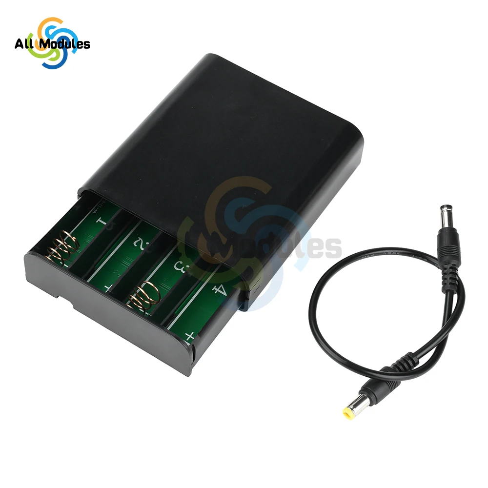 

4-Cell 18650 Battery Box Kit Welding-Free High Power Backup 5V-16V Output with Switch & DC5.5×2.1mm Port DIY Power Bank Case