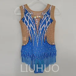 LIUHUO Rhythmic Gymnastics Leotard Competitive Gymnastics Performance Clothing Beautiful Blue Leotard