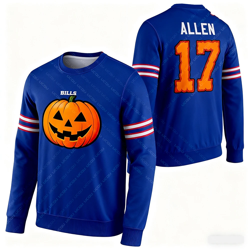 2025 Halloween Adulto Plus Size Moletom Buffalo Camisa de Futebol Americano Camisa de Rugby Sportswear Camisa de Treinamento Contas