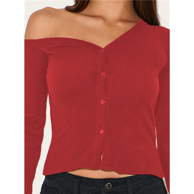 เสื้อคาร์ดิแกนติดกระดุมแบบเปิดด้านหน้า แขนยาว ทรงครอป สำหรับผู้หญิง รุ่น ABRT เหมาะสำหรับฤดูใบไม้ร่วง