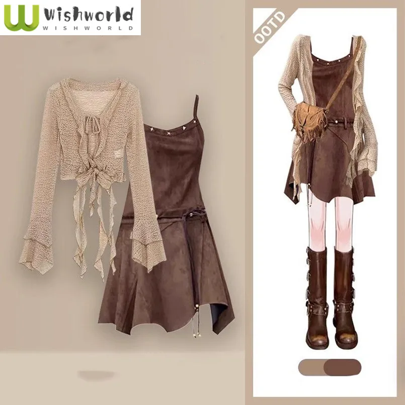 

Milard Women's Spring and Autumn New Fashion Cardigan Top+Strap Dress Elegant Women's Two Piece Set