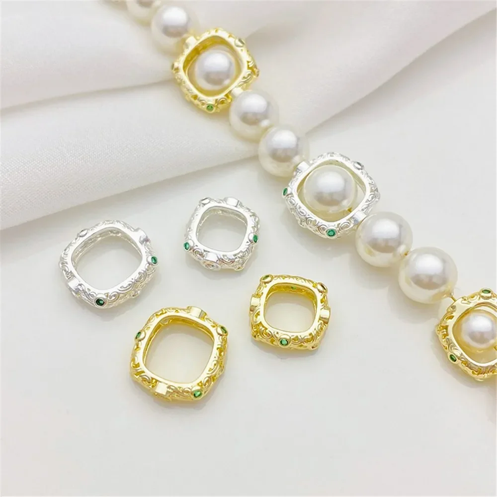 14K الذهب الأخضر الزركونيوم مربع مجموعة حبة حلقة حقيبة حبة حلقة اليدوية DIY سلسلة سوار قلادة مجوهرات المواد الملحقات