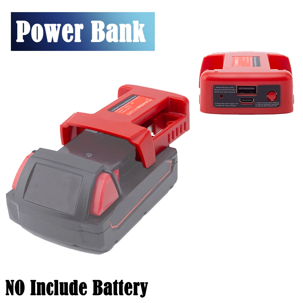 

USB Charger For Milwaukee 18V Li-ion Battery Power Bank Charger w/USB Type-C Electric Drill Screwdriver Power Tool Accessories