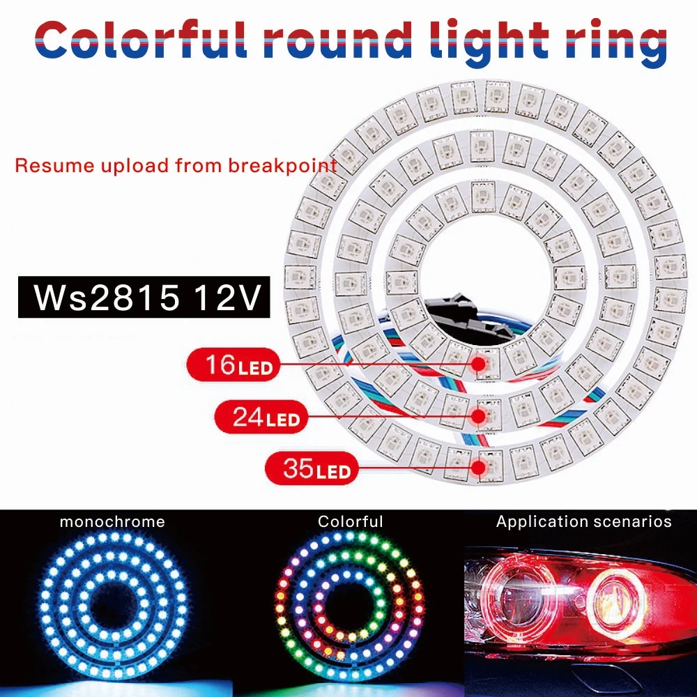 DC12V 4Pin WS2815 round light colorful LED ring DIY built-in IC individually addressable 5050 RGB module 16 24 35 pixels