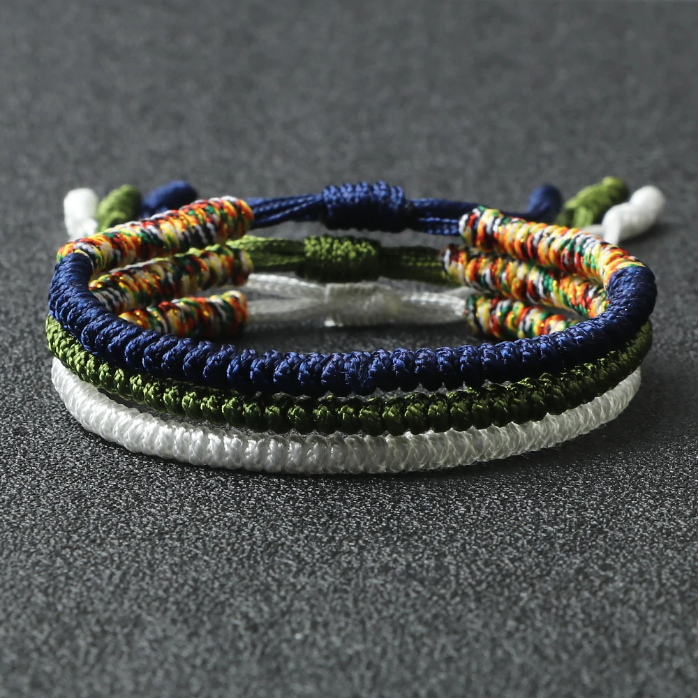 3Pcs Tibetan Buddhist Charm Lucky Braided Bracelet Anklet Multi Color Handmade Knots Rope Buddha Bangle For Women Men Gifts