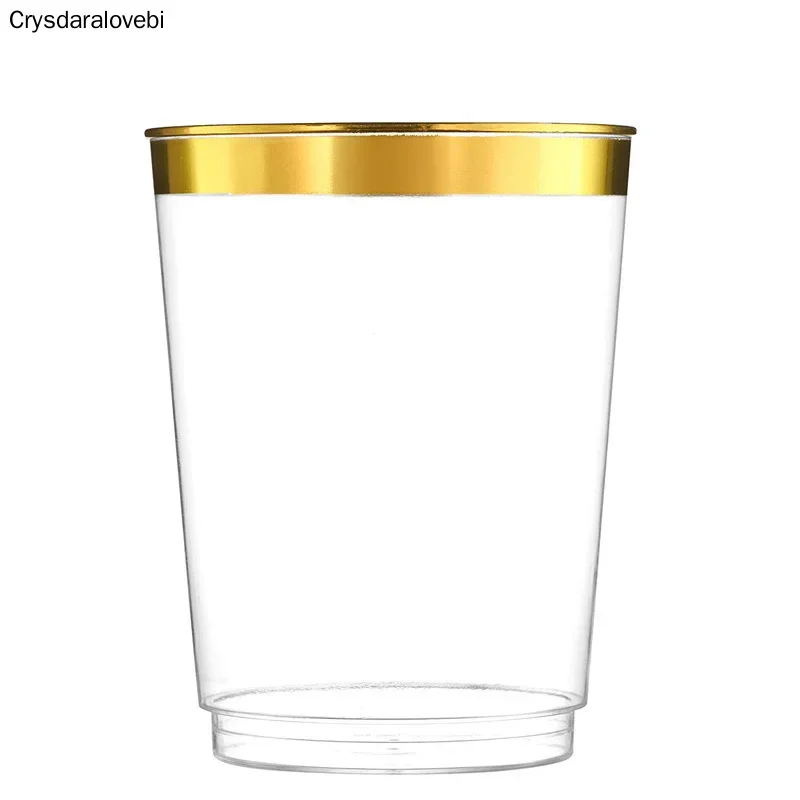 100pcs Gold Plastic Cups -Premium Gold Rimmed Plastic Disposable Cups Tumblers for Elegant Weddings, Nice Celebrations