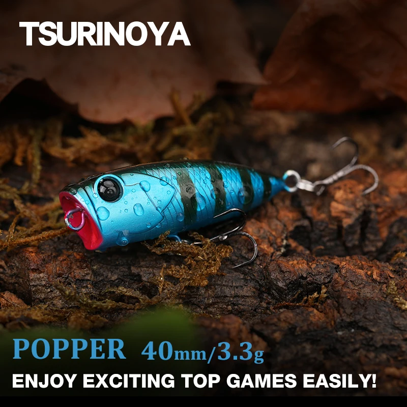 TSURINOYA 4cm 3.3g Fishing Lure Topwater Popper CATCHER 40F Dog Walk Action Hard Bait Light Game Bass Rockfish Big Mouse Model