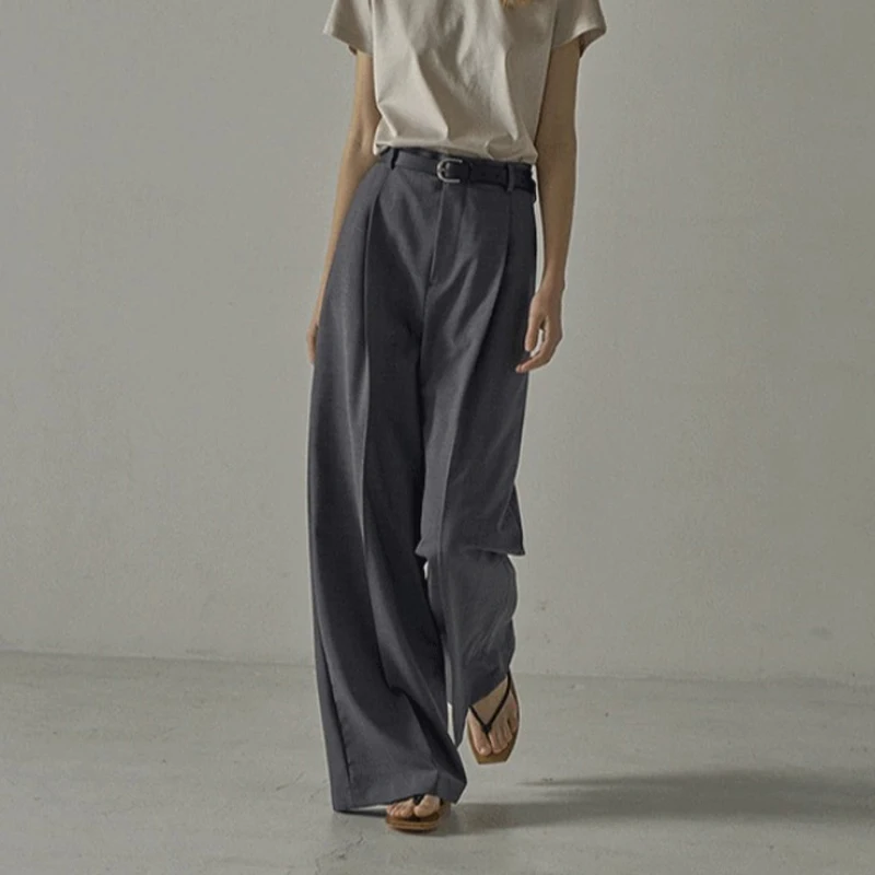 

Korean Sle Spring Autumn Wide Leg Pants Drapey Loose Commute High Waist Long Pants Classic Faion Ladies Straight Leg Trou...