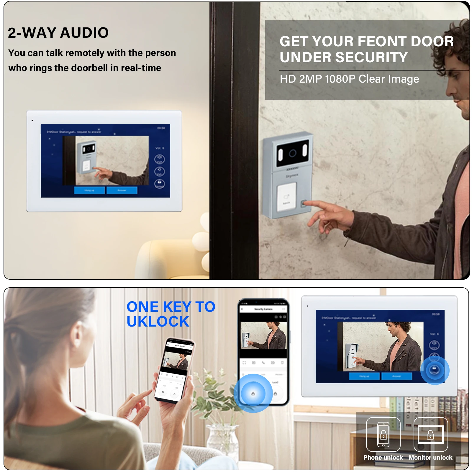 Sistema de intercomunicação Tuya WIFI tela HD de 7 polegadas 1080P visão noturna à prova d'água sem fio segurança villa