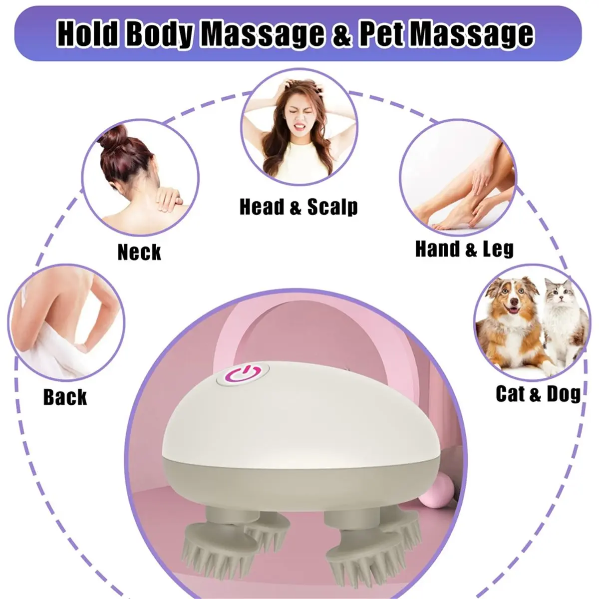 [Vend for]Scalp Massager Electric, Portable Scalp Massager Tool, Waterproof Head Massage Stress Relax with 8 Massage Claws