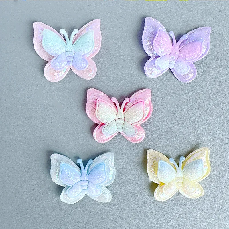 

20Pcs/Lot Two Layer Glitter Butterfly Padded Appliques DIY Hair Accessories Cartoon Glossy Fabric Crafts for Phone Case Shoes