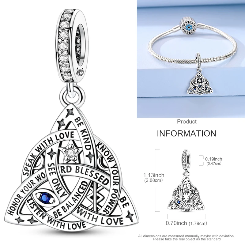 925 Sterling Silber keltische Knoten-Charm-Perlen, Dreifaltigkeits-Mond-Herz-Schmetterling-Anhänger für DIY-Armbänder, Halsketten, Geschenk für Frauen – Detail 13