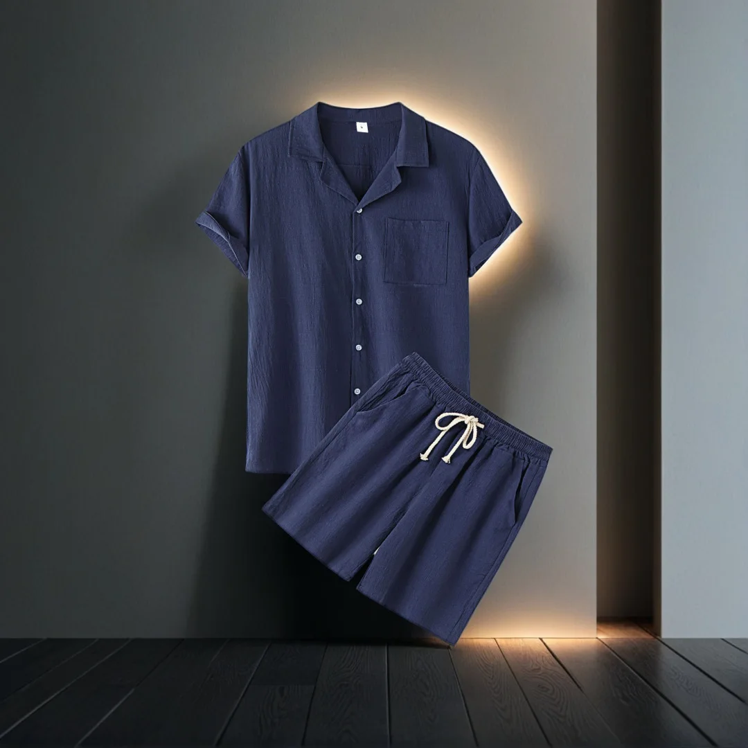 

Мужской хлопковый комплект Hawaiian Faion с отложным воротником Or Sve Irt Orts, комплект из двух предметов