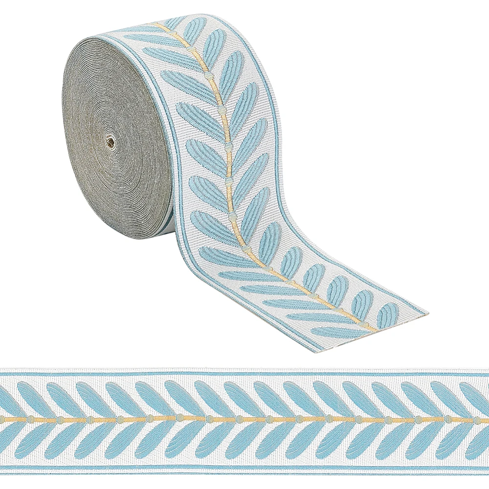

1 комплект, 10 м полиэфирных жаккардовых лент для украшения подушек с принтом листьев, средний аквамарин, 2-3/8 дюйма (60 мм)