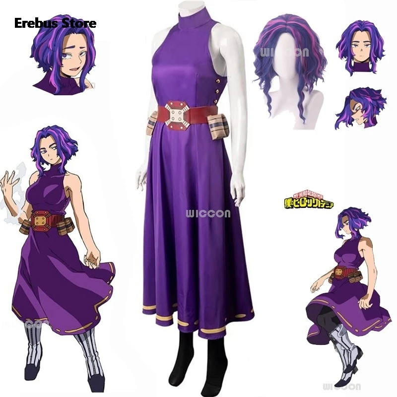 My foreCosplay Academia Anime Cosplay Costume pour femme, Kaina Tsutsumi Lady, perruque de fourmi stationnaire, olympiques adultes, robe violette pour fête d'Halloween