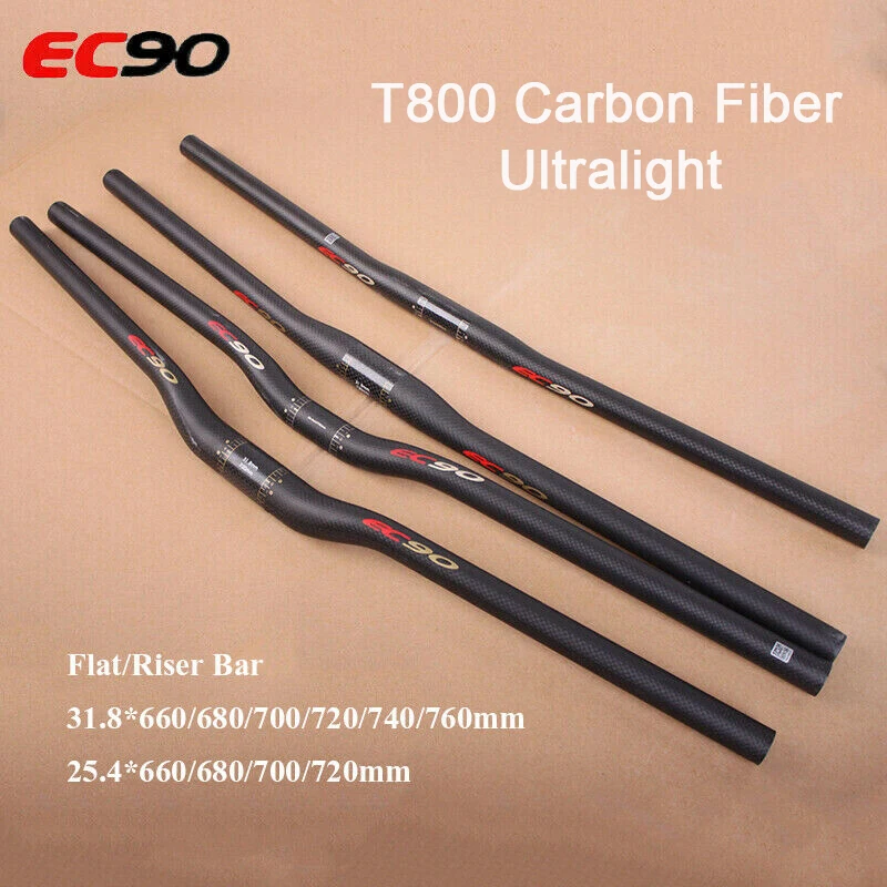 EC90 Carbon Fiber Bicycle Handlebar Ultralight 25.4/31.8mm MTB Handlebar 660/680/700/720/740/760mm Flat/Riser Bar Bike Part