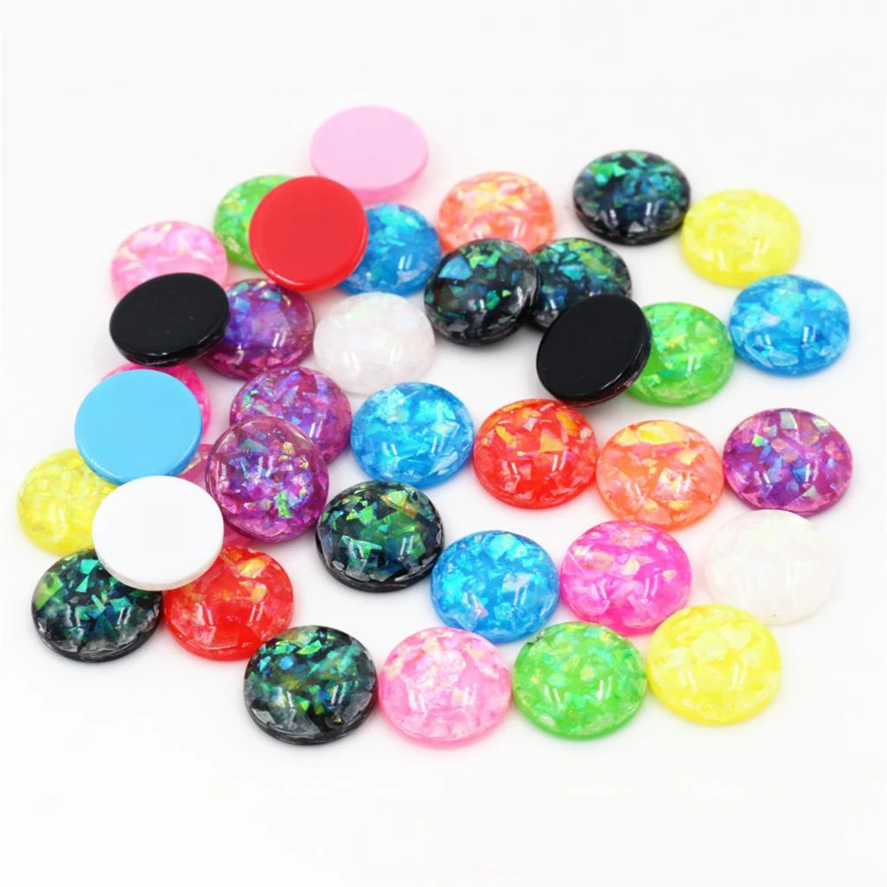 New New New Style !!! 40pcs 12mm Mix Colors Built-in metal foil Flat back Resin Cabochons Cameo