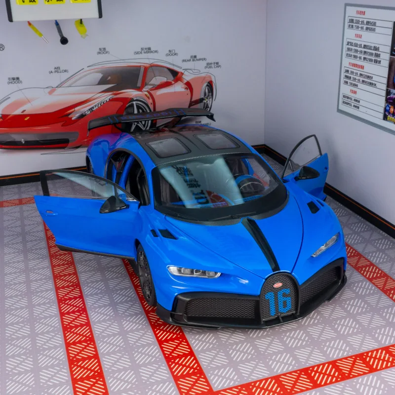 Simulação 1:18 modelo de carro de corrida em liga Bugatti Kailong com portas que podem ser abertas, grande carro com feedback de som e luz