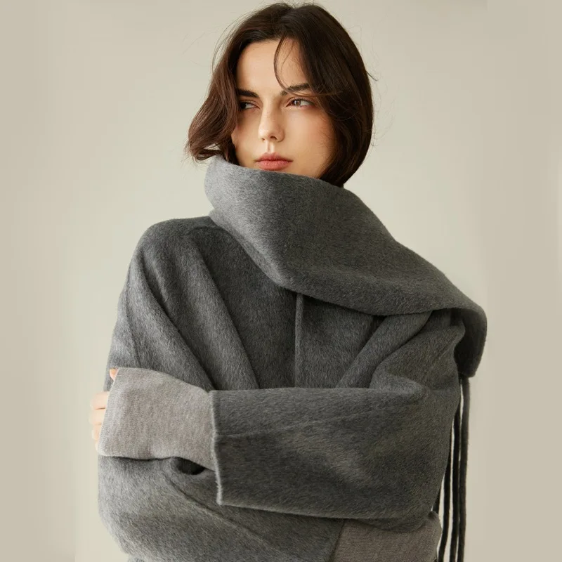 

Высококачественное двустороннее пальто-шарф из 100% верблюжьей шерсти и кашемира для женщин