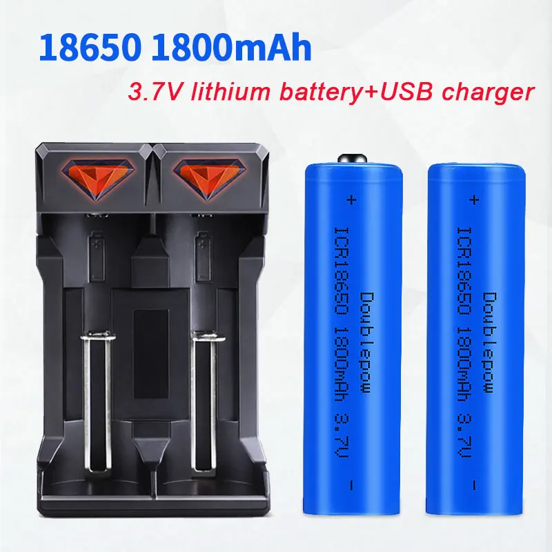 18650 1800mAh 3.7V Lithium Battery +USB Batteries Charger for Handheld Mini Fan Torch Megaphone Icr18650 Li Rechargeable Cell