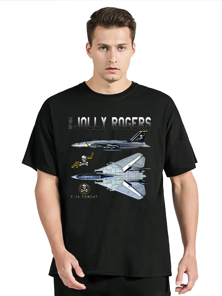 البحرية VF-84 "جولي روجر" سرب مقاتلة F-14 Tomcat التخطيطي ملابس علوية من القطن تيز اللياقة البدنية تي شيرت المتضخم التي شيرت الرجال الملابس