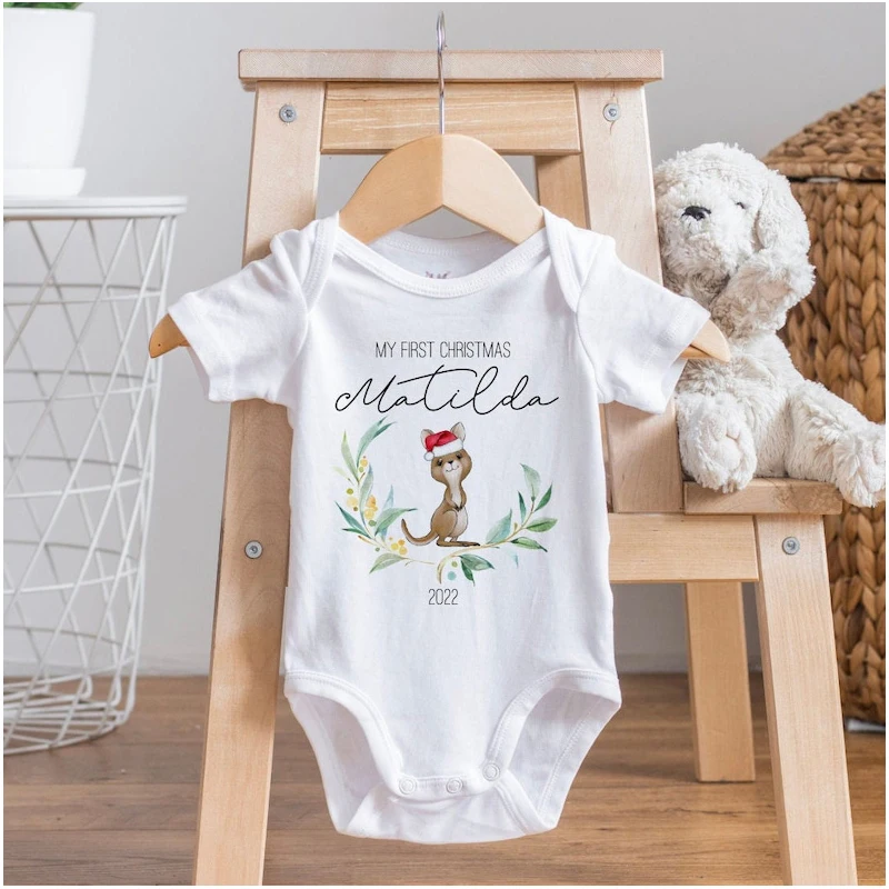 Personalised 1st Christmas Outfit, First Xmas Bodysuit, Custom New Baby's First Christmas, Christmas Bodysuit, KIDS Animal Xmas