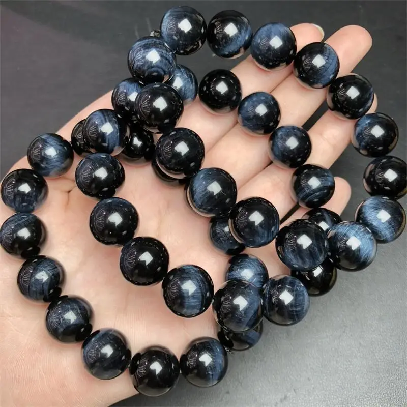 13MM Natural Blue Tiger WEye Stone Bracelet Charms Handmade Fortune Energy Bangle Mineral Woman Amulet Jewelry Gift 1PCS