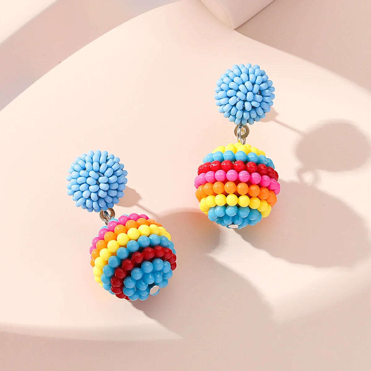 Rice Beads In Random Color New Multicolor Beads Earrings Round Pendant Jewelry Accessories Boho Dangle Earring for Women Fashion