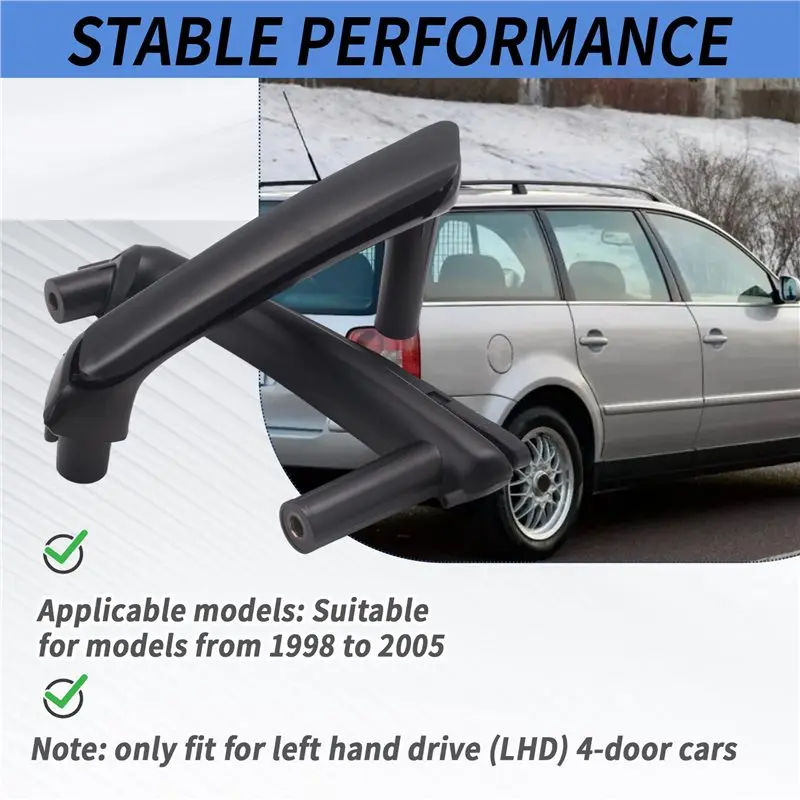 AB61-Black Interior Door Pull Grab Handle+Trim Cover Kit For -Passat B5.5 1998-2005