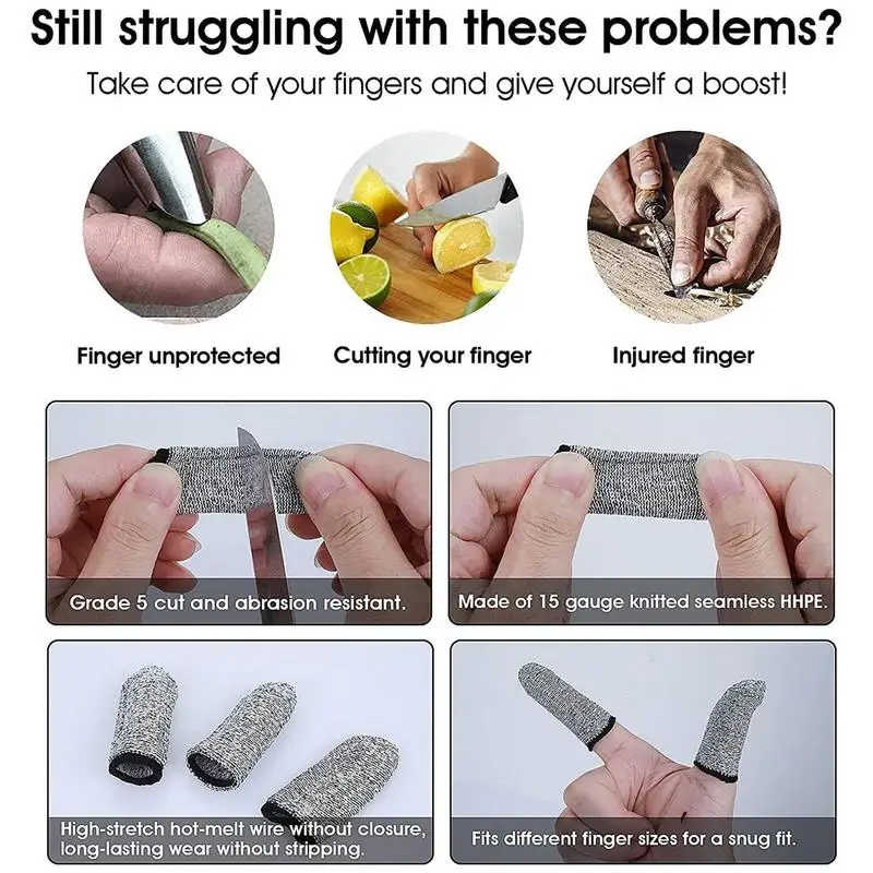 Anti Cut Finger Sleeve Breathable Thumb Finger Protection Cots 5-Grade Cut Protection 2X Fingertip Guards For Kitchen Food