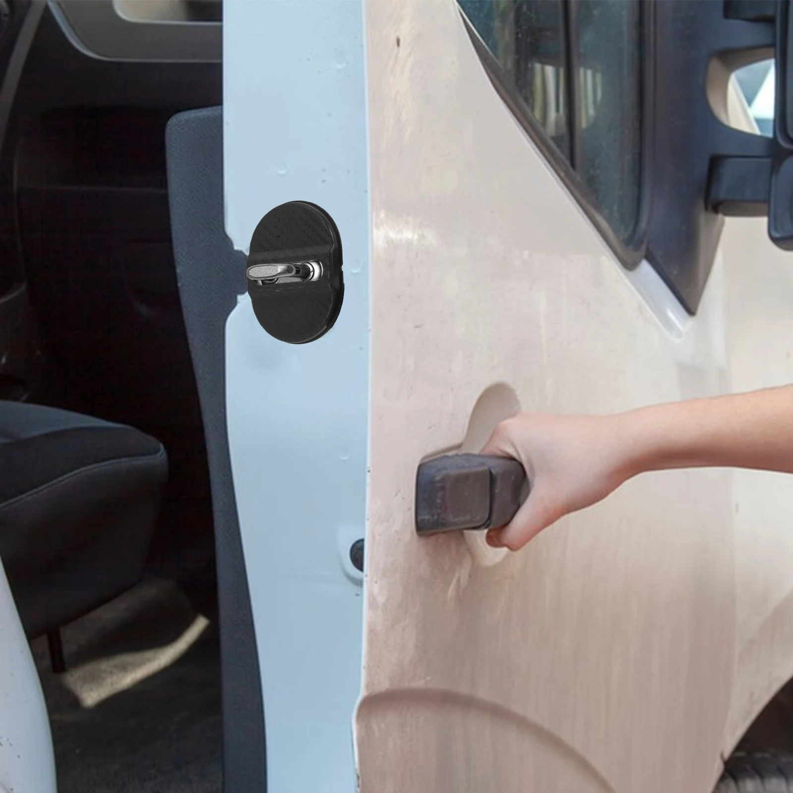 

4pcs Door Lock Protective Cover Car Edge Guard Keyhole Plate Shockproof Plastic Cap Universal Fit No Tools Easy