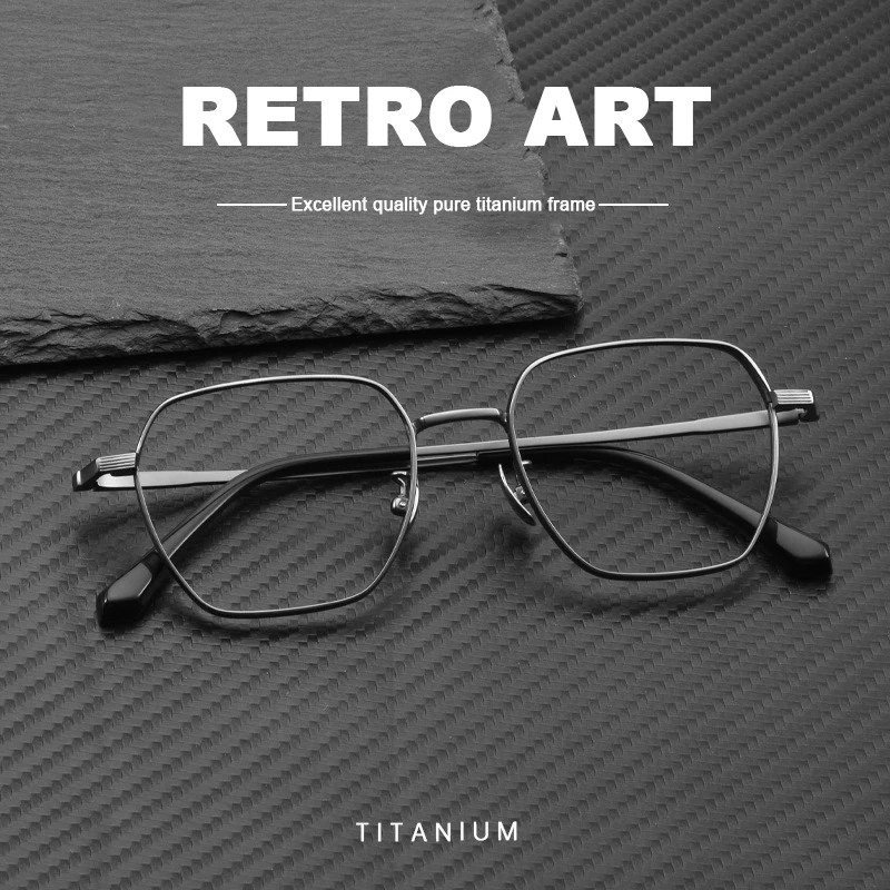 

Men Ultra-light Pure Titanium Anti-blue Glasses Frame Gentleman Fashion Luxury Polygon Retro Design Eyeglasses 2024 New Style