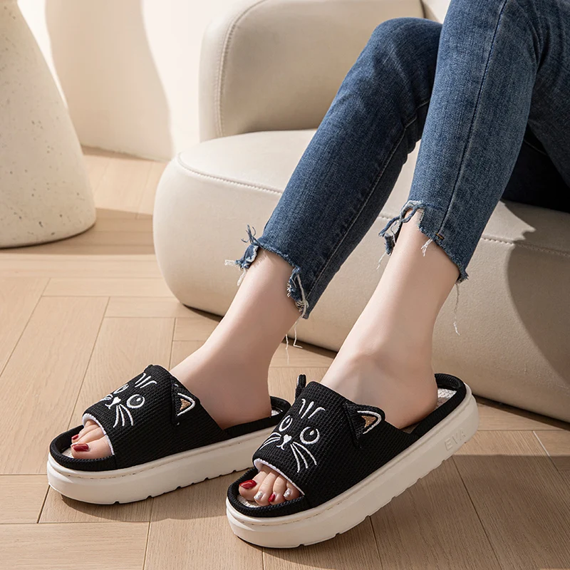EVA Platform Slippers Women Home Flat Spring Summer Cat Cartoon Designer Shoes Girls Indoor Slides Soft Non-Slip Floor Open Toe