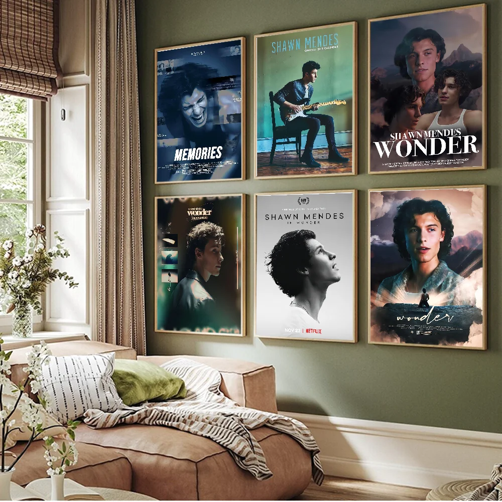 S-Shawn Mendes Popular Singer Movie Sticky Posters Whitepaper Sticker DIY Room Bar Cafe Posters Wall Stickers