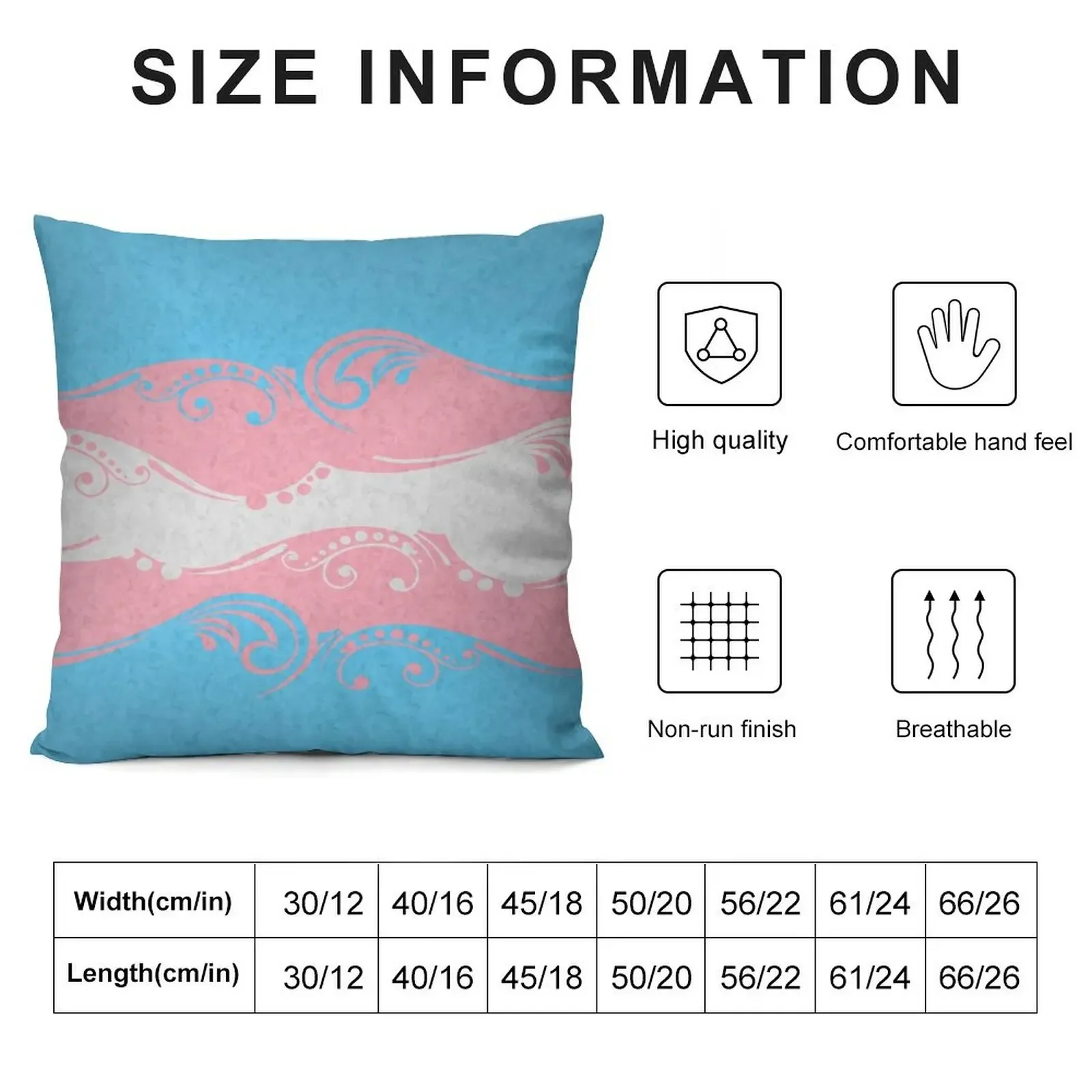 Fancy Swooped and Swirled Transgender Pride Flag Background Throw Pillow Embroidered Cushion Cover pillow