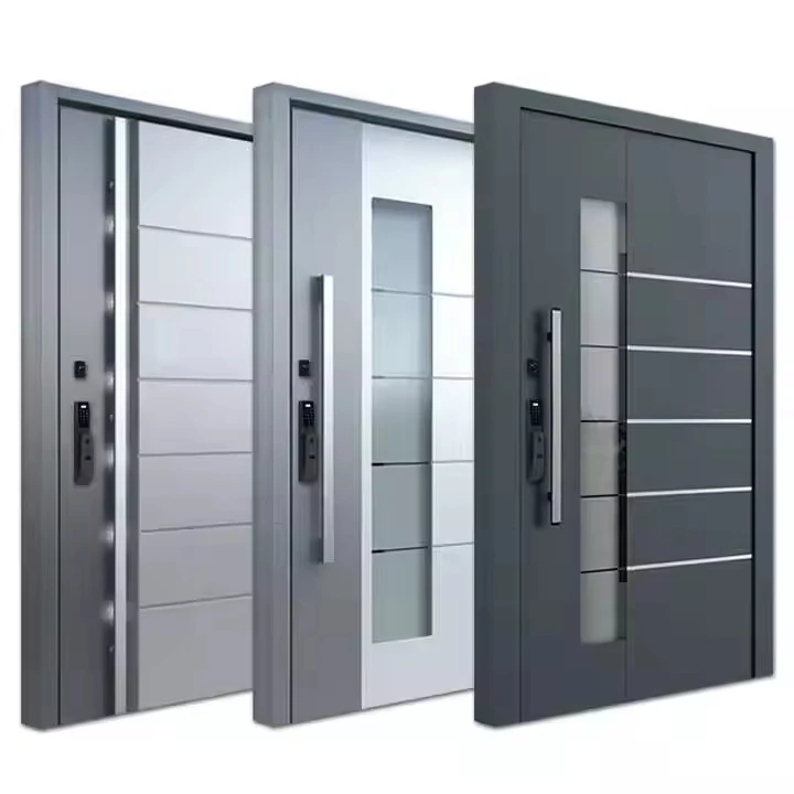

New Arrival Customize House Exterior Entrance Security Pivot Door Safety Front Main Gate Wrought Aluminum Slab Entry Doors