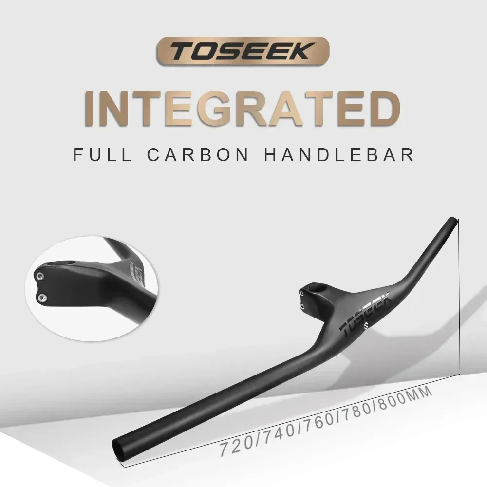 TOSEEK New MTB Handlebars and Stem 28.6mm Carbon Integrated Handlebar For Mountain Bike 720-800mm 70/80/90/100mm Bicycle Parts