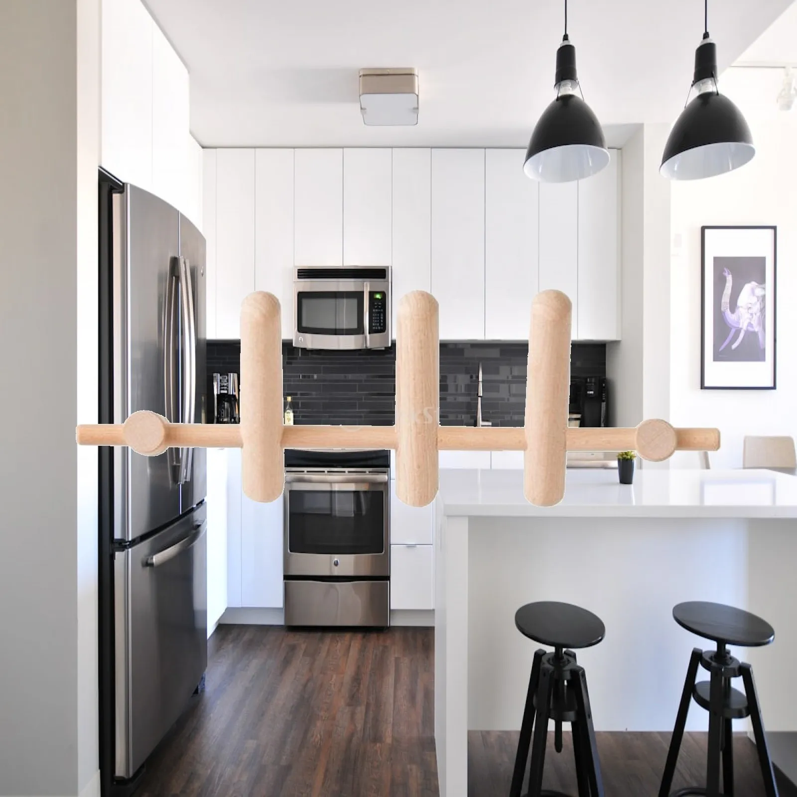 Wall Mounted Clothes Rack Solid Wood Peg Rail for Hanging Hats Bags and Towels in Bedroom Kitchen
