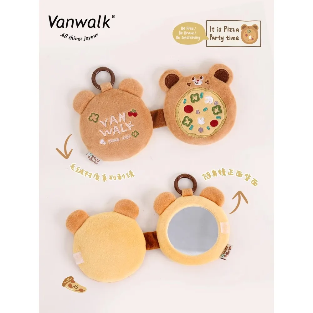 VANWALK Pizza Series, Plush Bear Pizza Makeup Mirror Go Shopping Portable Girls Makeup Mirror