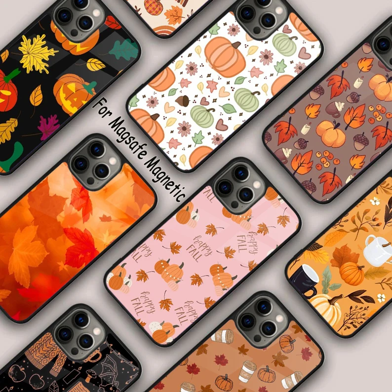 

Магнитный чехол для телефона «Осенние листья» на Хэллоуин для APPLE iPhone 17 Air 16 14 13 12 Pro Max 15 Plus, беспроводной чехол MagSafe