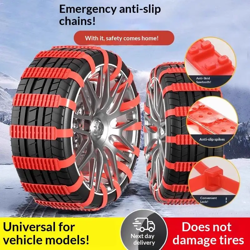 

Universal Quick-Fit Snow Chains for Cars & SUVs, Anti-Skid Traction for Ice, Snow & Mud, Easy On/Off Emergency Kit